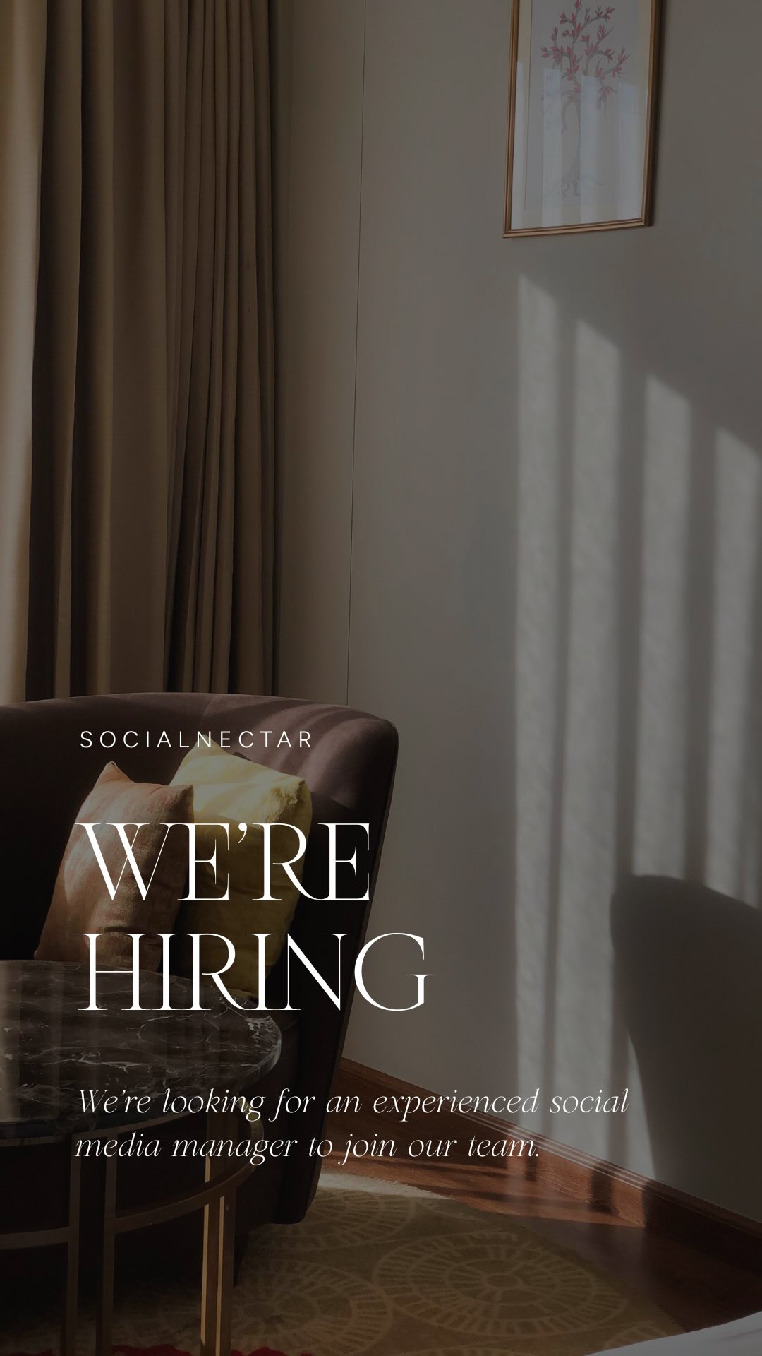 Please note, this is NOT an entry-level role.

We’re looking for an experienced social media manager to create luxury, elevated content for established interior designers. Our clients are refined, design-savvy, and deeply detail-oriented. The content needs to reflect that.

This position is for you if:

- You have several years of hands-on social media experience (agency or luxury brand experience strongly preferred)

- You understand high-end interior design brands and know how to translate them visually and verbally

- You do not need hand holding — you manage your own work, deadlines, and quality control

- Your content typically requires little to no revisions because you think strategically and execute thoughtfully

- You’re confident making decisions and owning your work

This is NOT the role for you if you have no experience with luxury brands, are new to social media management or are trying to build your portfolio. 

What you’ll be doing:

- Planning content calendars and grids for highly detail oriented clients

- Creating polished, on-brand content that aligns with each clients voice and strategy

- Writing captions that are refined, intentional, and aligned with luxury brands

- Managing content with accuracy, consistency, and care

- Executing work that reflects trust, professionalism, and high standards

If you take pride in your work, notice what others miss, and enjoy operating at a high level — we’d love to hear from you.

👉 To apply:

Please send your resume and relevant examples of luxury or interior design social media work to cassie@socialnectarco.com