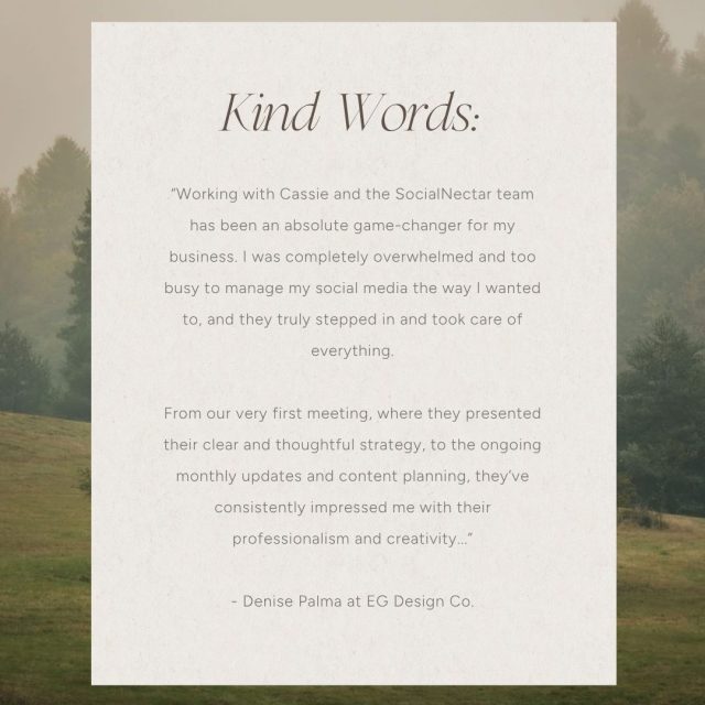 And this is why we love doing what we do. 🤍

Full testimonial below⭣

“Working with Cassie and the SocialNectar team has been an absolute game changer for my business. I was completely overwhelmed and too busy to manage my social media the way I wanted to, and they truly stepped in and took care of everything.

From our very first meeting, where they presented their clear and thoughtful strategy, to the ongoing monthly updates and content planning, they’ve consistently impressed me with their professionalism and creativity. Giving away my ‘baby,’ the social media presence I built from the ground up, was not easy, but they made it seamless.

They understand and use my brand voice perfectly, are incredibly responsive with engagement and comments, and their content is beyond anything I could have imagined. Every post is unique, strategic, and beautifully aligned with my brand.

Cassie and her team are not just good at what they do. They are amazing partners in growth. I couldn’t recommend them more highly.” — Denise Palma at EG Design Co.

If you're an interior designer looking for social media assistance, I would love to talk about working together. Fill out a contact form at the link in my bio and I'll be in touch!

Image sourced from Pinterest 📌

#socialnectar #clientreview #clientexperience #socialmediamanagement #interiordesignmarketing