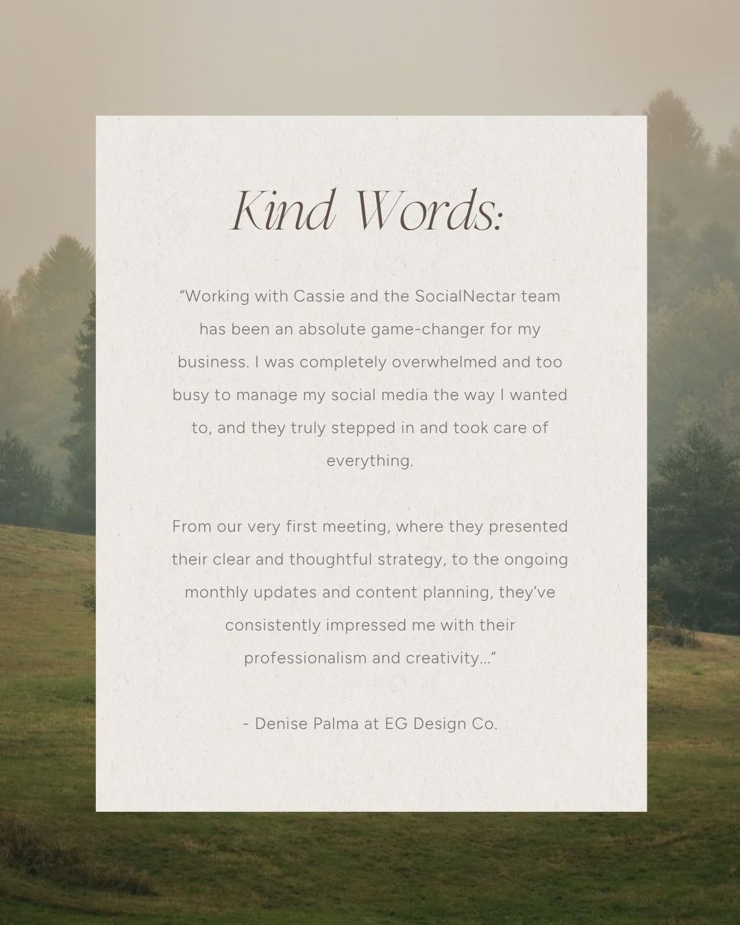 And this is why we love doing what we do. 🤍

Full testimonial below⭣

“Working with Cassie and the SocialNectar team has been an absolute game changer for my business. I was completely overwhelmed and too busy to manage my social media the way I wanted to, and they truly stepped in and took care of everything.

From our very first meeting, where they presented their clear and thoughtful strategy, to the ongoing monthly updates and content planning, they’ve consistently impressed me with their professionalism and creativity. Giving away my ‘baby,’ the social media presence I built from the ground up, was not easy, but they made it seamless.

They understand and use my brand voice perfectly, are incredibly responsive with engagement and comments, and their content is beyond anything I could have imagined. Every post is unique, strategic, and beautifully aligned with my brand.

Cassie and her team are not just good at what they do. They are amazing partners in growth. I couldn’t recommend them more highly.” — Denise Palma at EG Design Co.

If you're an interior designer looking for social media assistance, I would love to talk about working together. Fill out a contact form at the link in my bio and I'll be in touch!

Image sourced from Pinterest 📌

#socialnectar #clientreview #clientexperience #socialmediamanagement #interiordesignmarketing